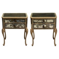Chinoiserie, Mid Century Modern, Comodini a specchio, Legno dipinto con effetto distorsione