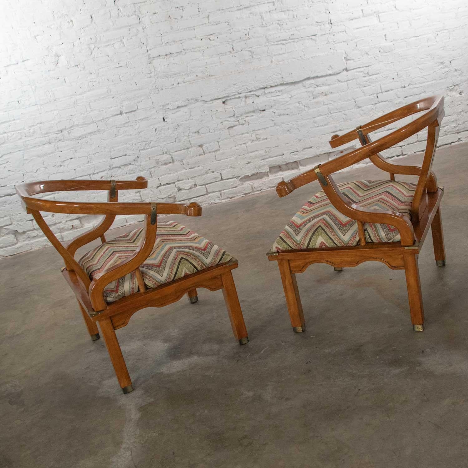 Chinoiserie Ming Style Pair of Yoke Back Lounge Chairs Attributed to Schnadig  2