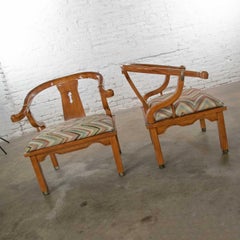 Chinoiserie Ming Style Pair of Yoke Back Lounge Chairs Attributed to Schnadig