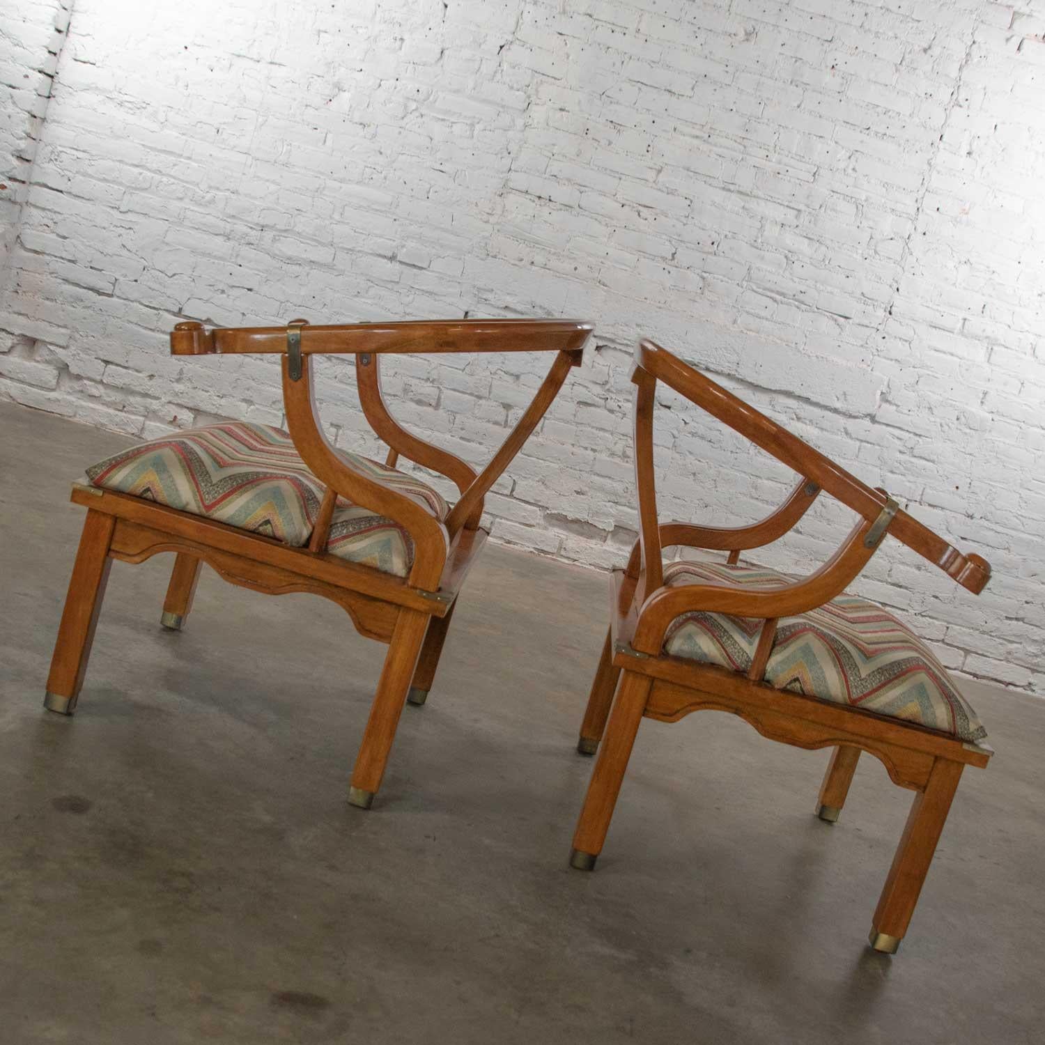 20th Century Chinoiserie Ming Style Pair of Yoke Back Lounge Chairs Attributed to Schnadig 