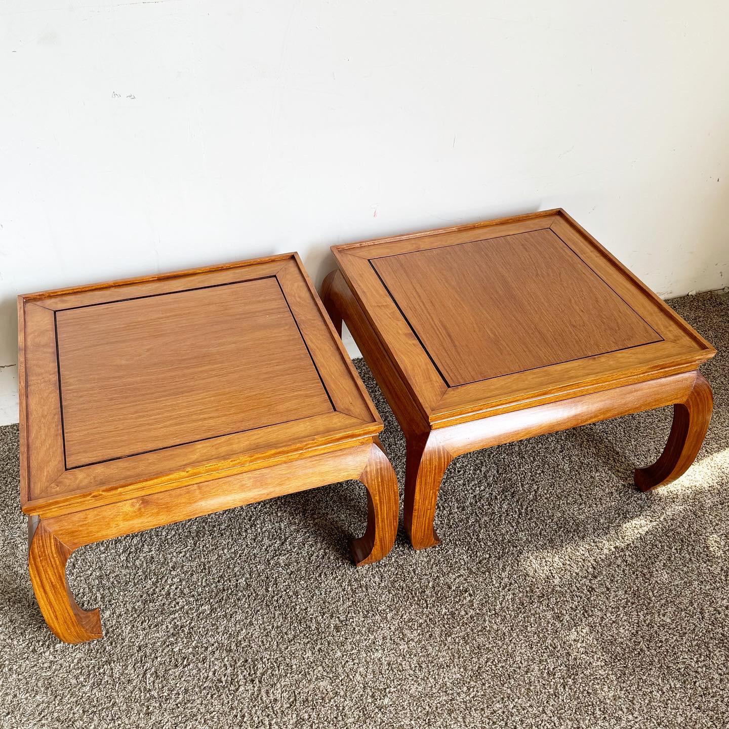 Chinoiserie Ming Style Wooden Side Tables - a Pair In Good Condition For Sale In Delray Beach, FL