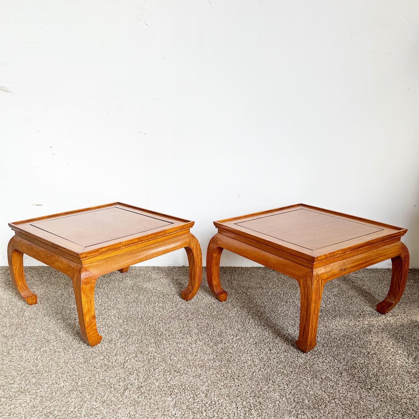 Chinoiserie Ming Style Wooden Side Tables - a Pair For Sale 2