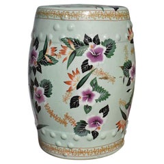 Chinoiserie Mint Green Ceramic Garden Stool with Floral Design