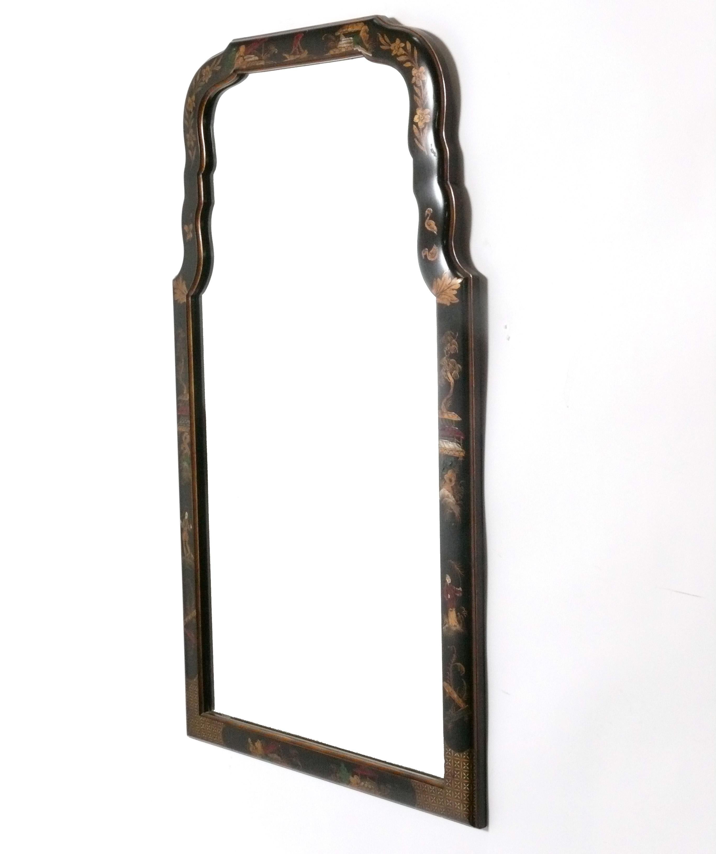 Elegant Chinoiserie Mirror with Hand Painted Details, American, circa 1950s. 