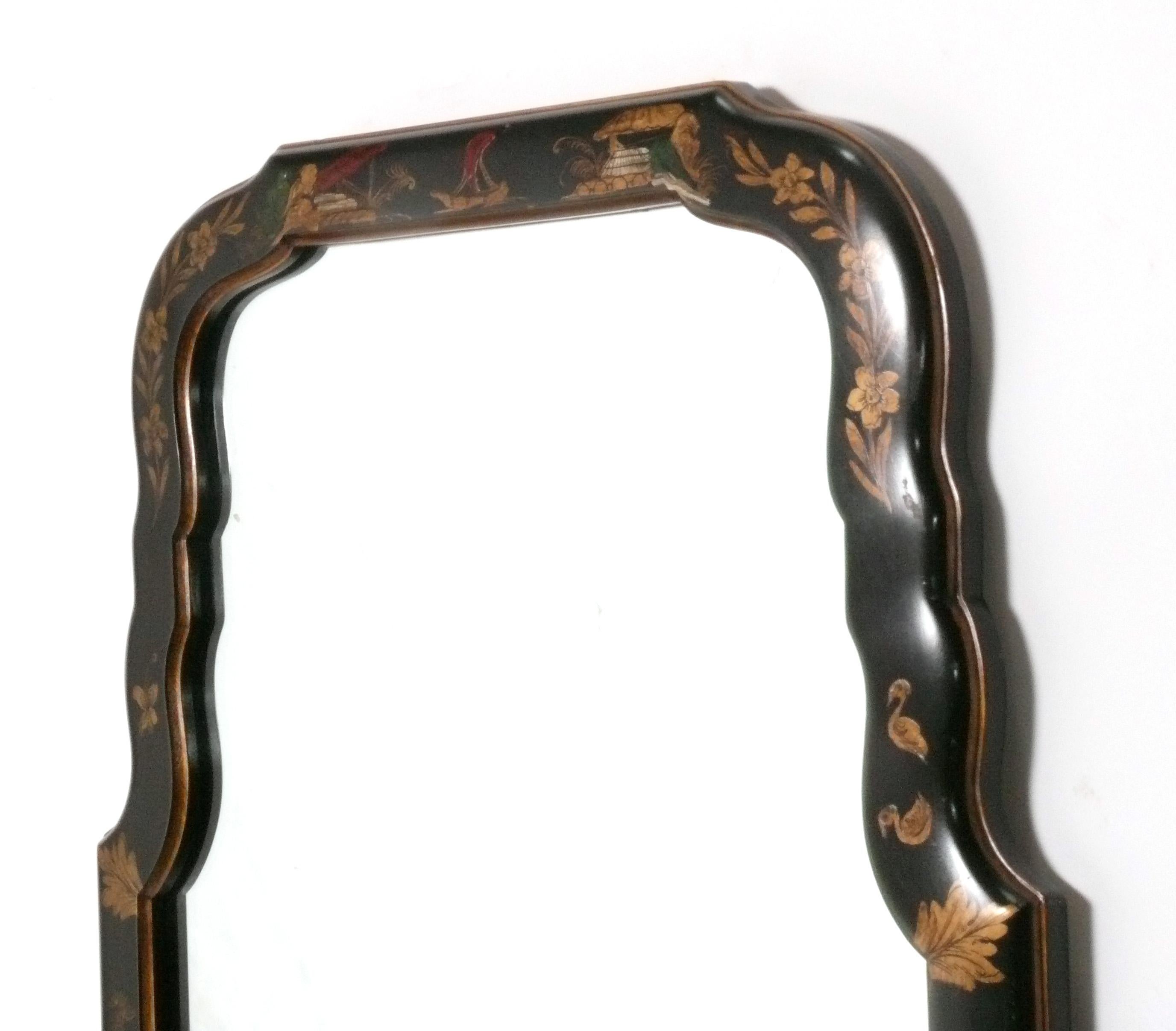 American Chinoiserie Mirror with Hand Painted Details 37.5h x 21.5w For Sale