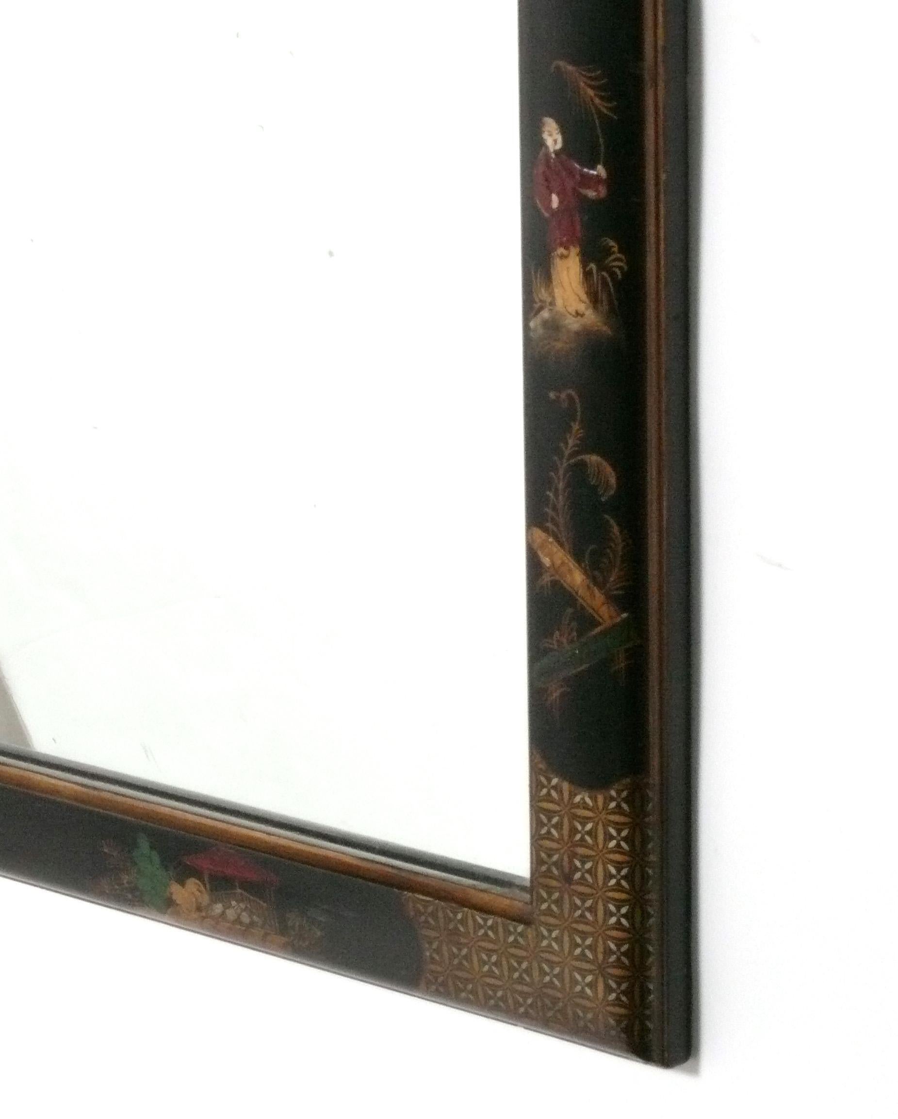 Chinoiserie Mirror with Hand Painted Details 37.5h x 21.5w In Good Condition For Sale In Atlanta, GA
