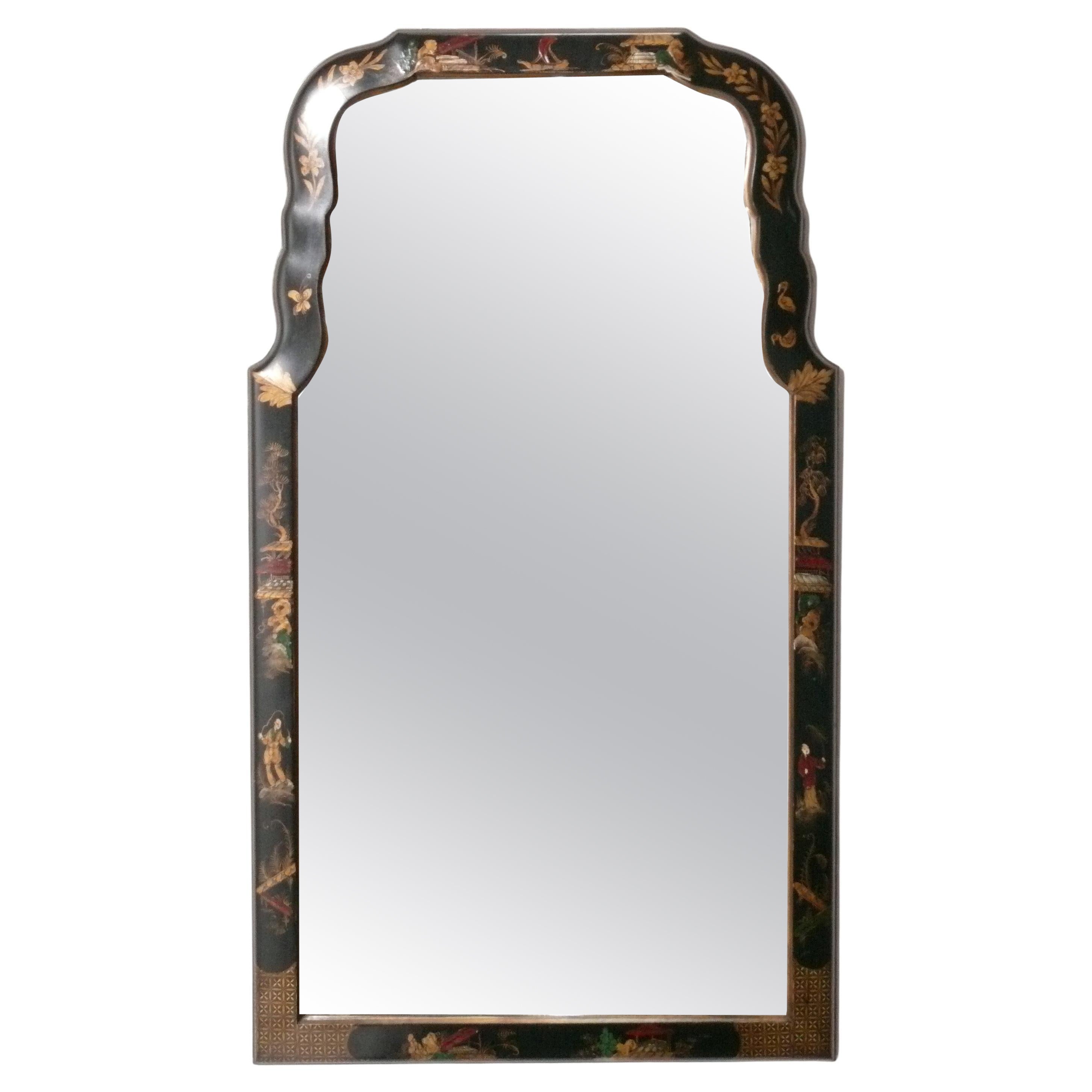 Chinoiserie Mirror with Hand Painted Details 37.5h x 21.5w For Sale