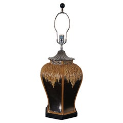 Chinoiserie Mirrored Porcelain Thatched Pagoda Octagon Ginger Jar Table Lamp