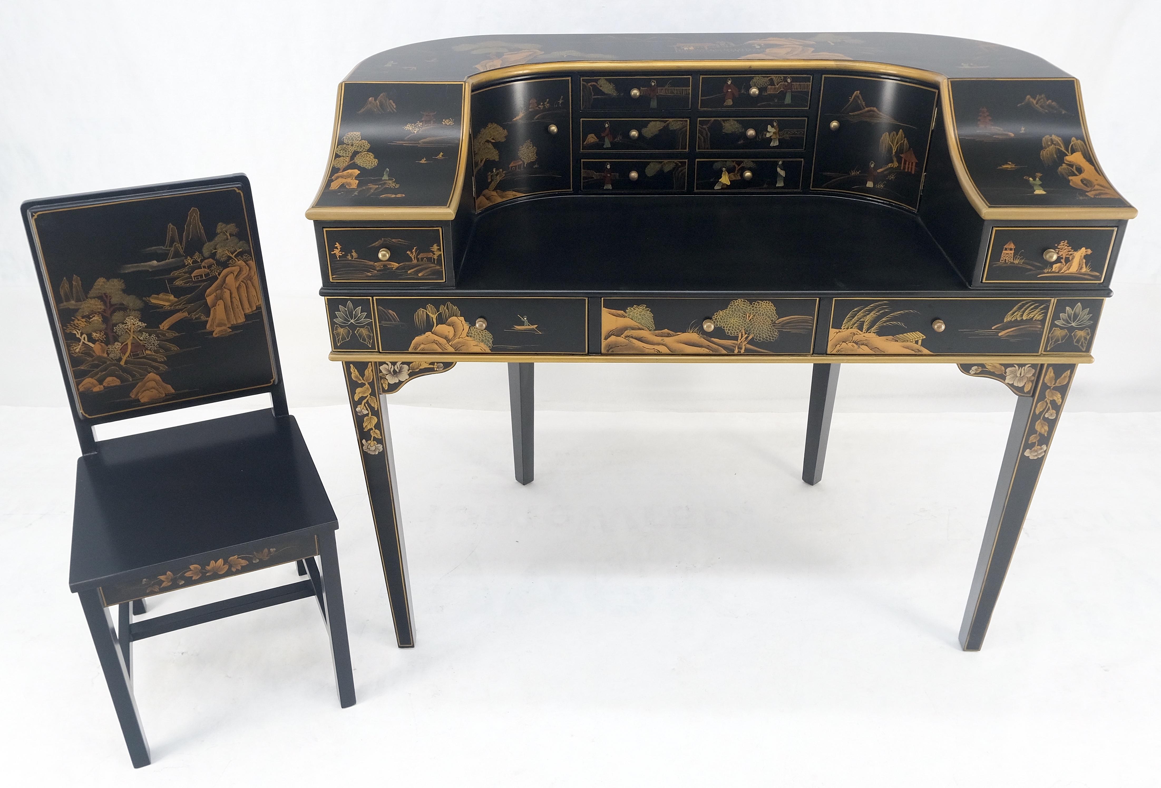 Hand-Painted Chinoiserie Multiple Compartments Asian Writing Table Desk Rounded Bach MINT For Sale