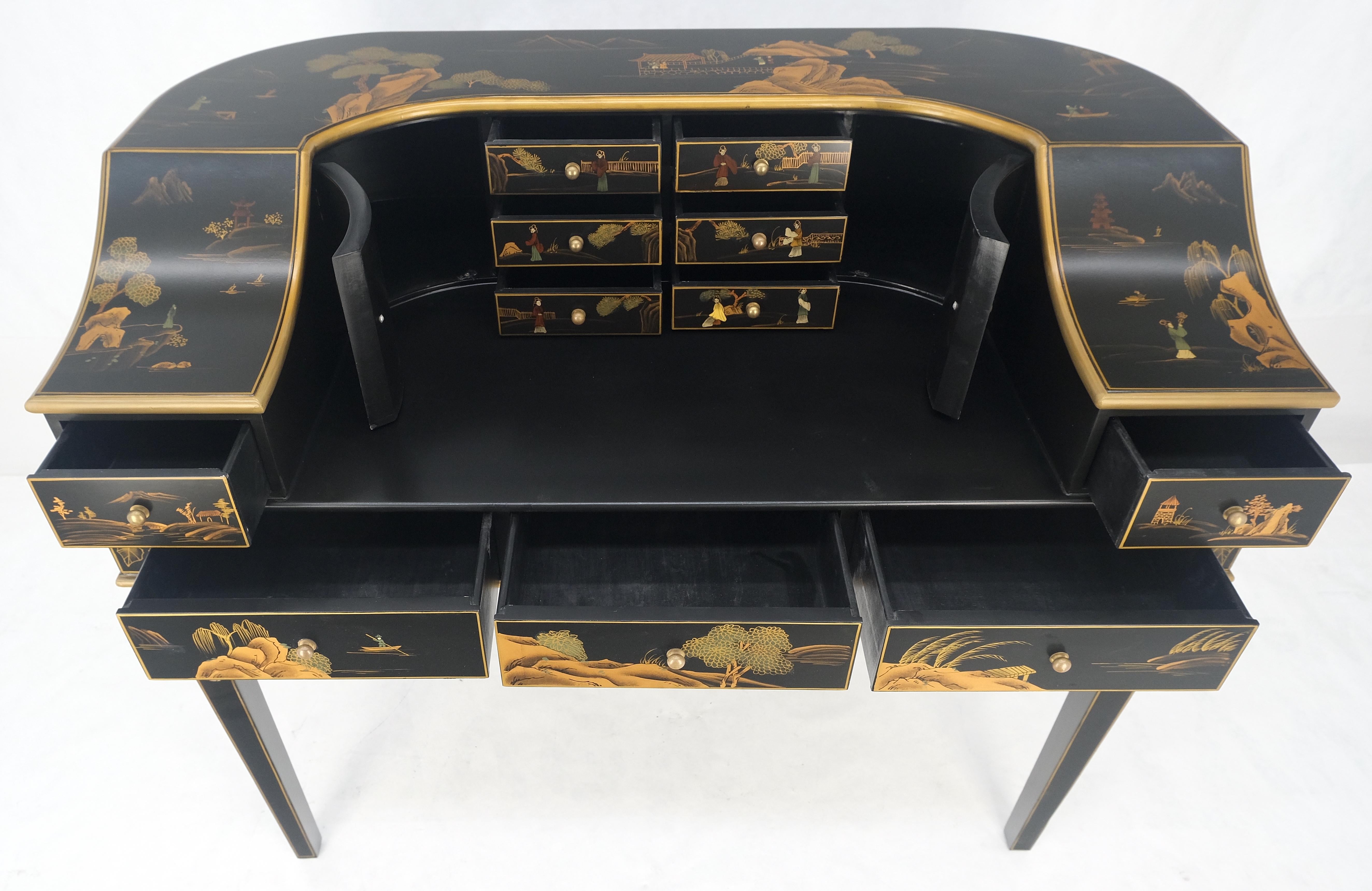 Chinoiserie Multiple Compartments Asian Writing Table Desk Rounded Bach MINT In Good Condition For Sale In Rockaway, NJ