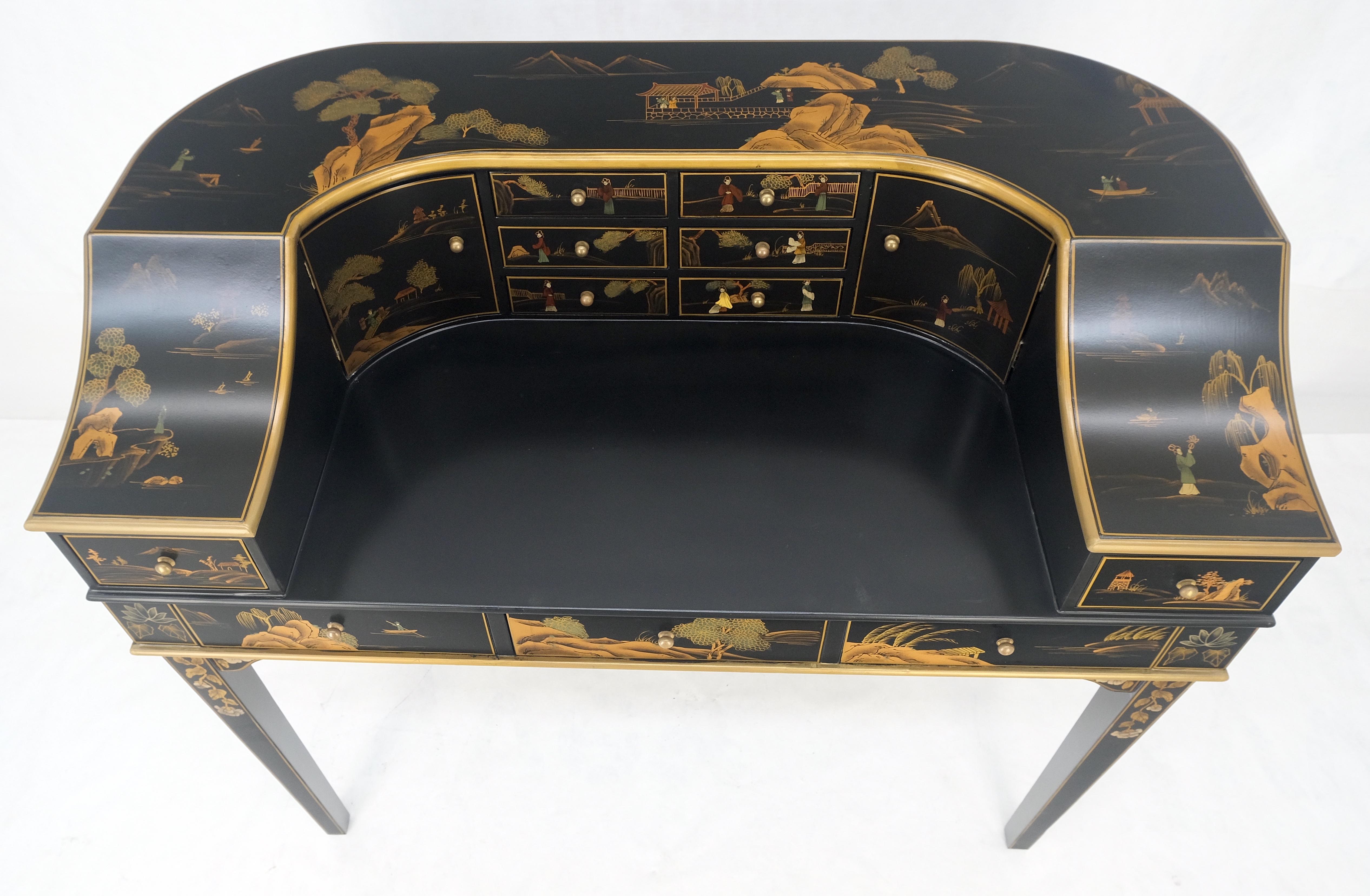 20th Century Chinoiserie Multiple Compartments Asian Writing Table Desk Rounded Bach MINT For Sale