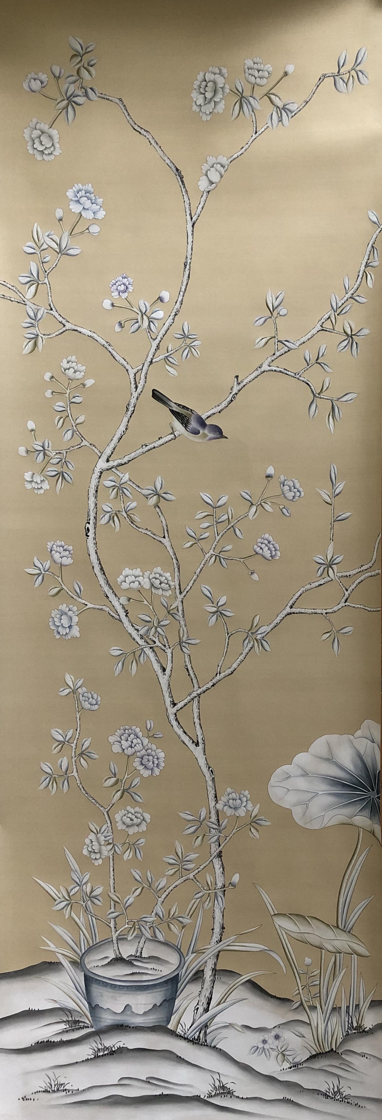 Chinese Chinoiserie Murals Chinoiserie Wallpaper Hand Painted Silk Wallpaper For Sale