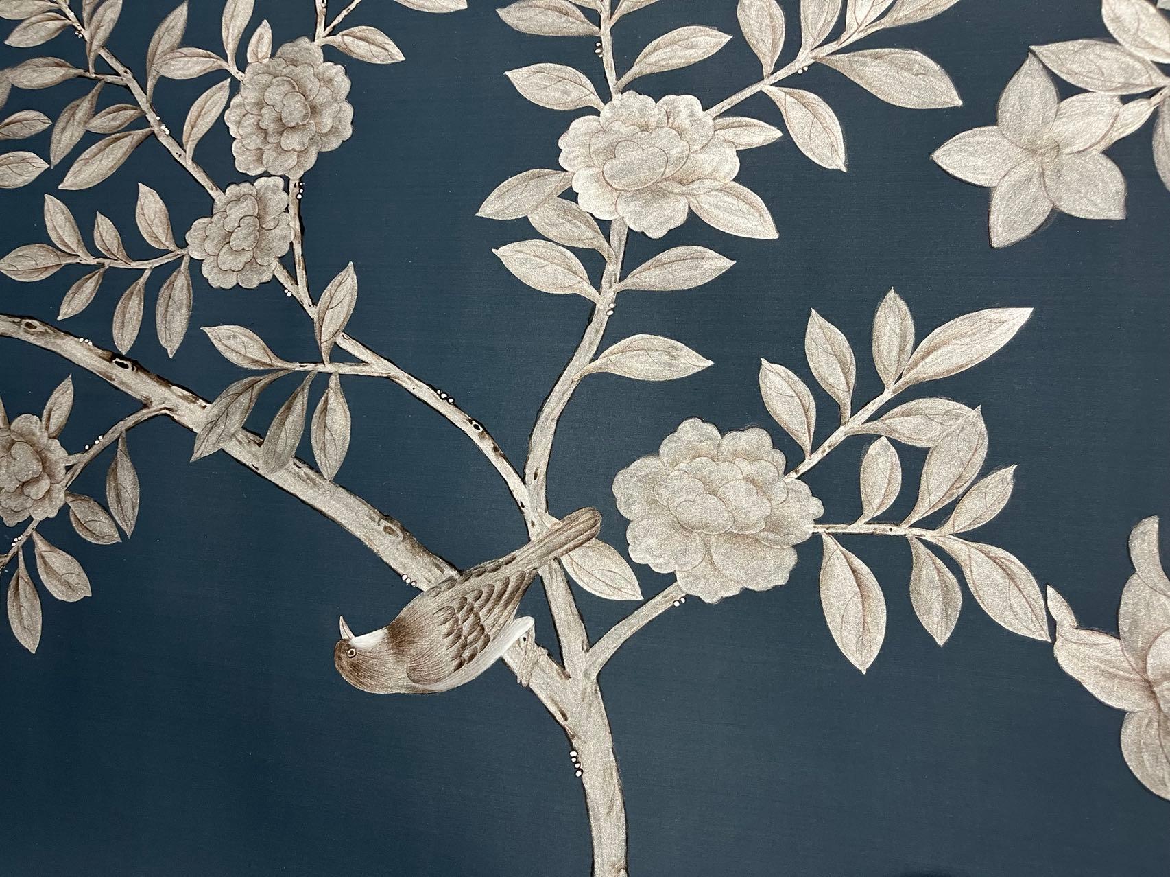 XXIe siècle et contemporain Murales Chinoiserie Papier peint Chinoiserie Papier peint en soie peint à la main  en vente