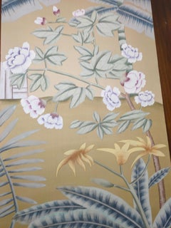 Chinoiserie Murals Hand Painted Wallpapers on Silk Panel, 4 Panels