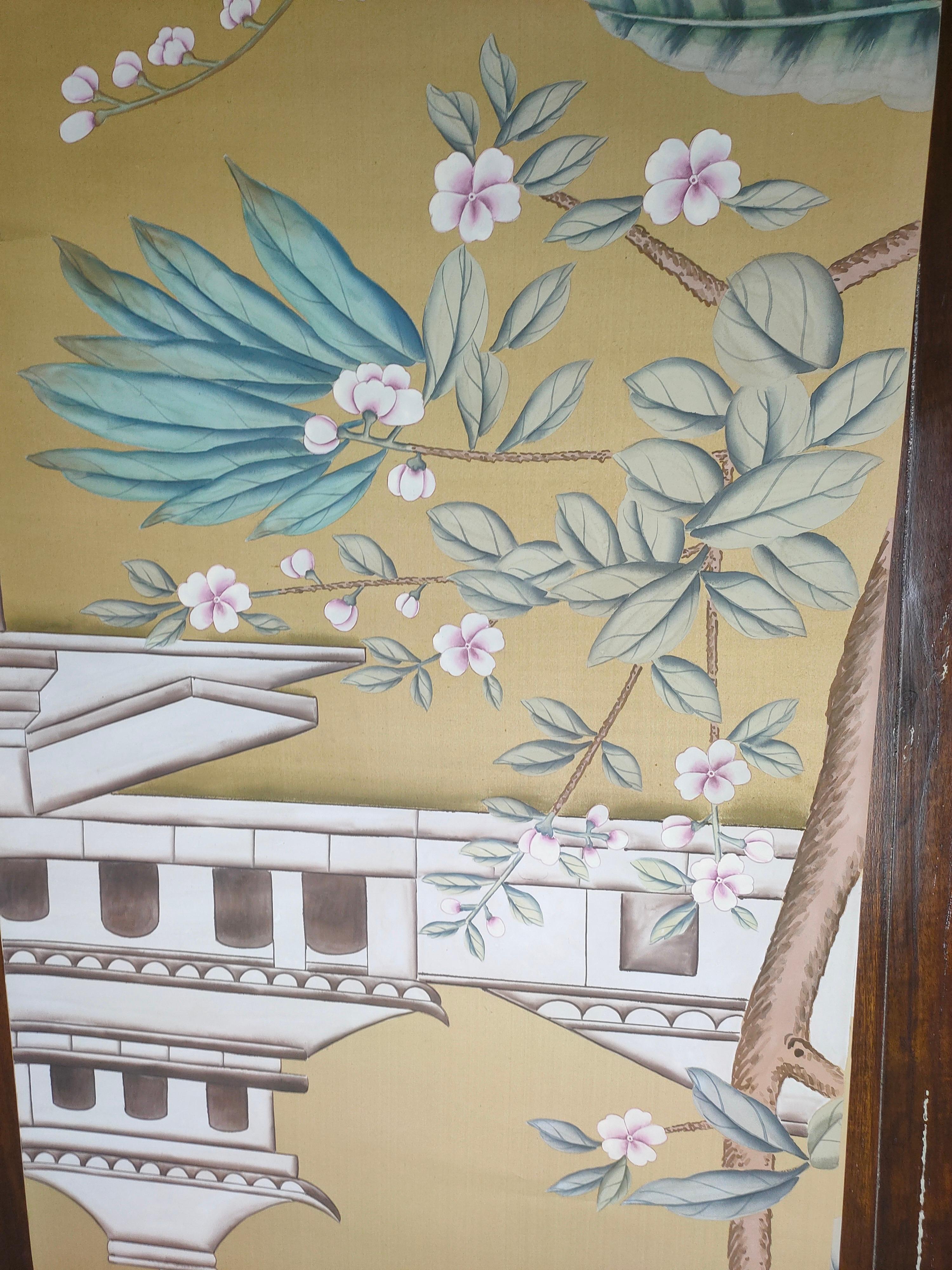 Handbemalte Wandteppiche aus der Chinoiserie auf Seidenplatte, 4 Tafeln (21. Jahrhundert und zeitgenössisch) im Angebot