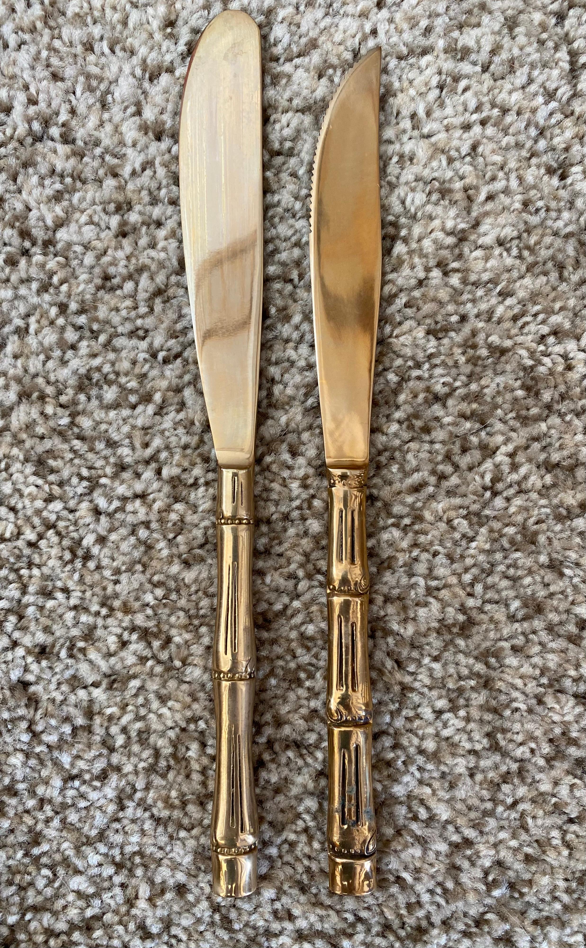 Chinoiserie Nickel Bronze Faux Bamboo Flatware Set (144 Pieces) For Sale 10