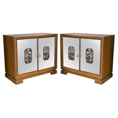 Chinoiserie Oak Chests with Mirrored Fronts, Pair
