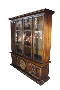 Chinoiserie Oak Chinese Shou Ming Style China Display Cabinet Credenza 84"