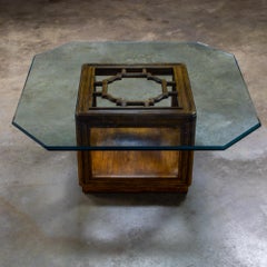 Chinoiserie Oak Cube Coffee Table w/Glass Top Sketchbook Collection by Drexel