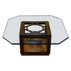 Chinoiserie Oak Cube Coffee Table w/Glass Top Sketchbook Collection by Drexel