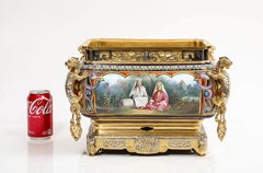 Chinoiserie/Orientalista Francese Argentato e Bronzo Porcellana Jardinière con Draghi