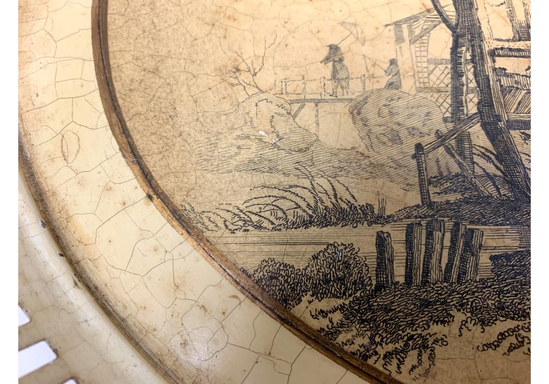 Peint Plateau ovale Chinoiserie avec scène de rivière exotique en vente