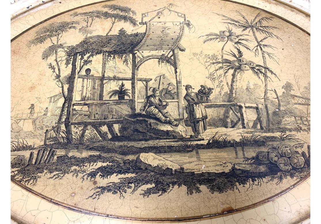 Plateau ovale Chinoiserie avec scène de rivière exotique en vente 1