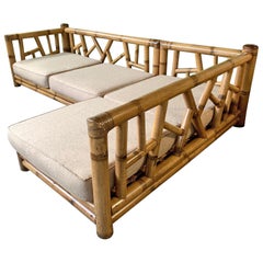 Vintage Chinoiserie Oversized Bamboo Sectional Sofa
