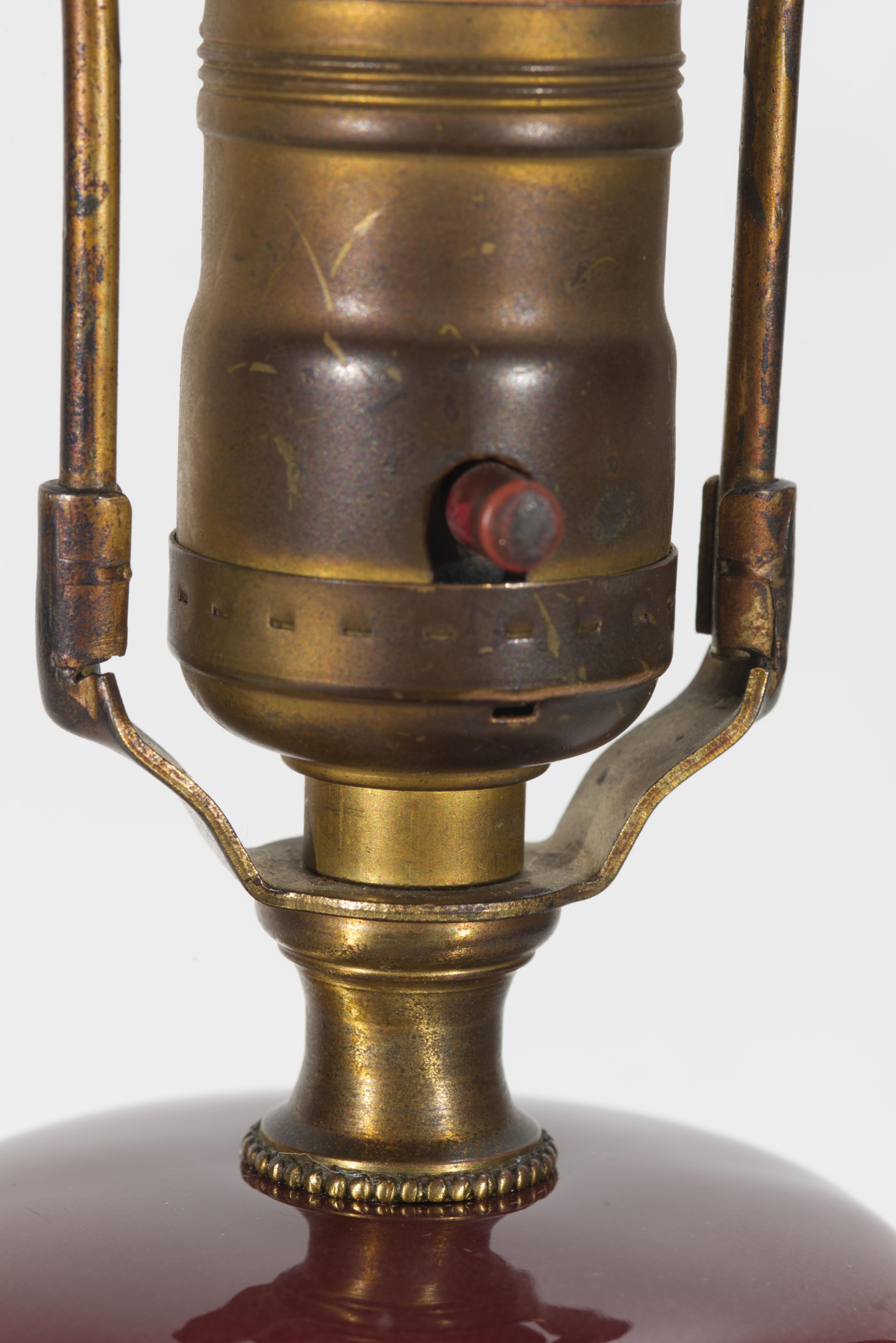 Pottery Chinoiserie Oxblood Red Ginger Jar Urn Table Lamp on Bronze Claw Foot Base For Sale