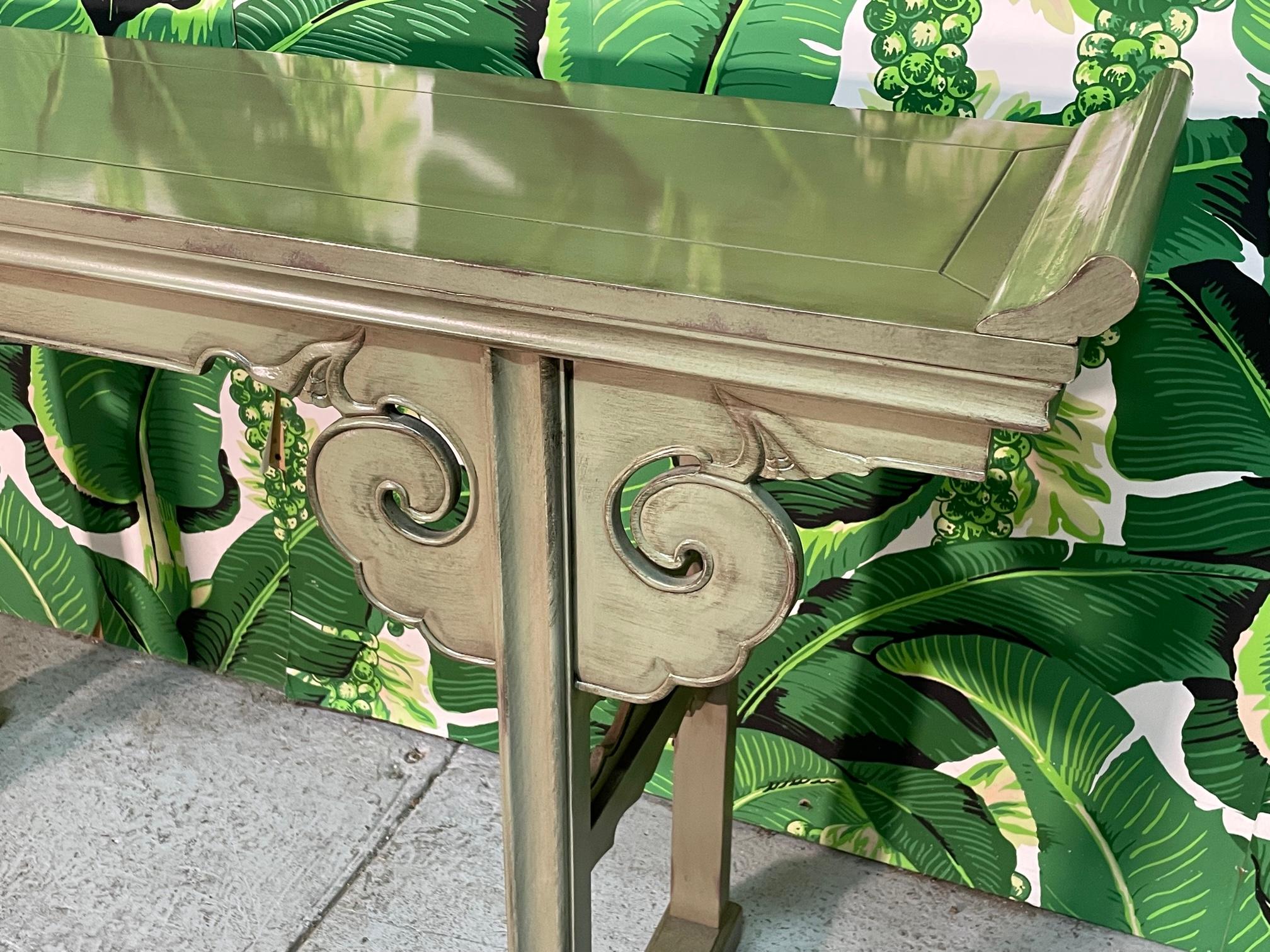 Hollywood Regency Chinoiserie Pagoda Carved Console Table