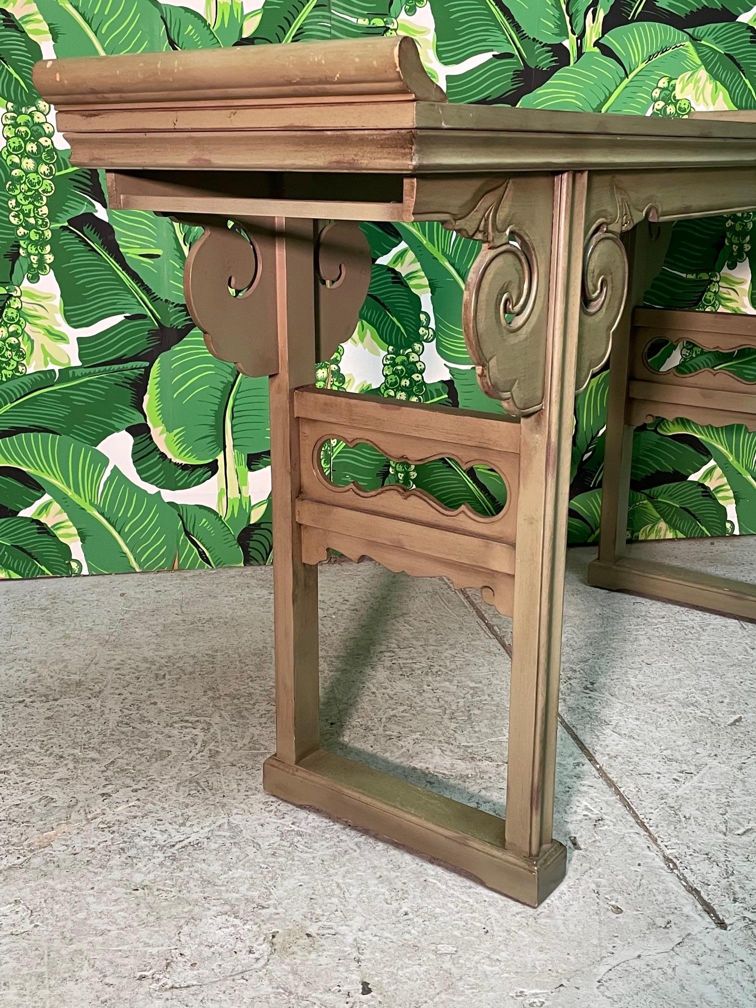 Chinoiserie Pagoda Carved Console Table In Good Condition In Jacksonville, FL