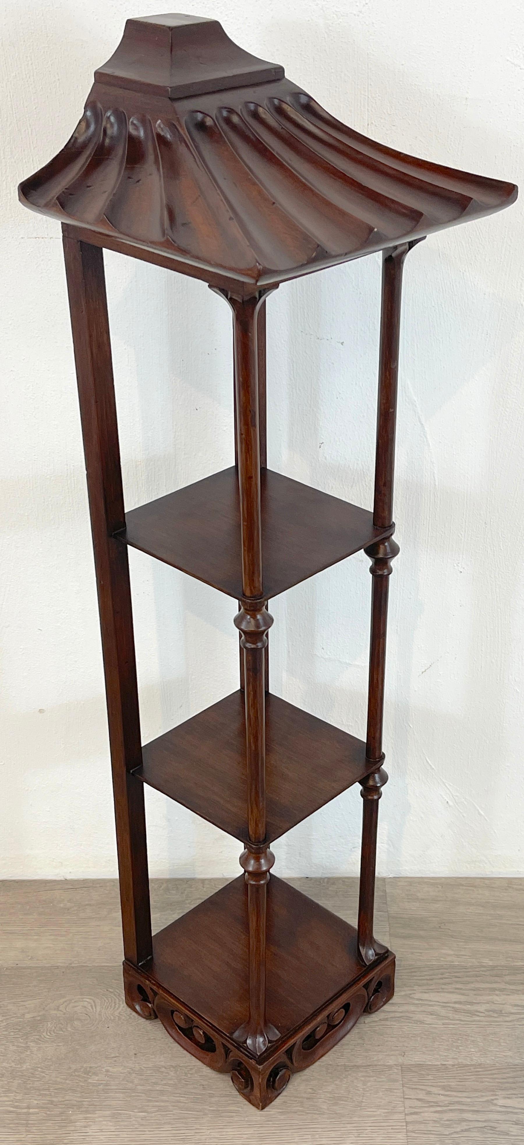 Chinoiserie Pagoda Mahogany Three-Tier Wall Shelf In Good Condition In West Palm Beach, FL