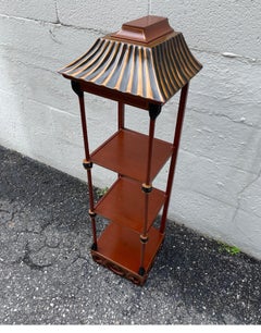 Chinoiserie Pagoda Three Tier Shelf, Wood, Chinese Chippendale Style