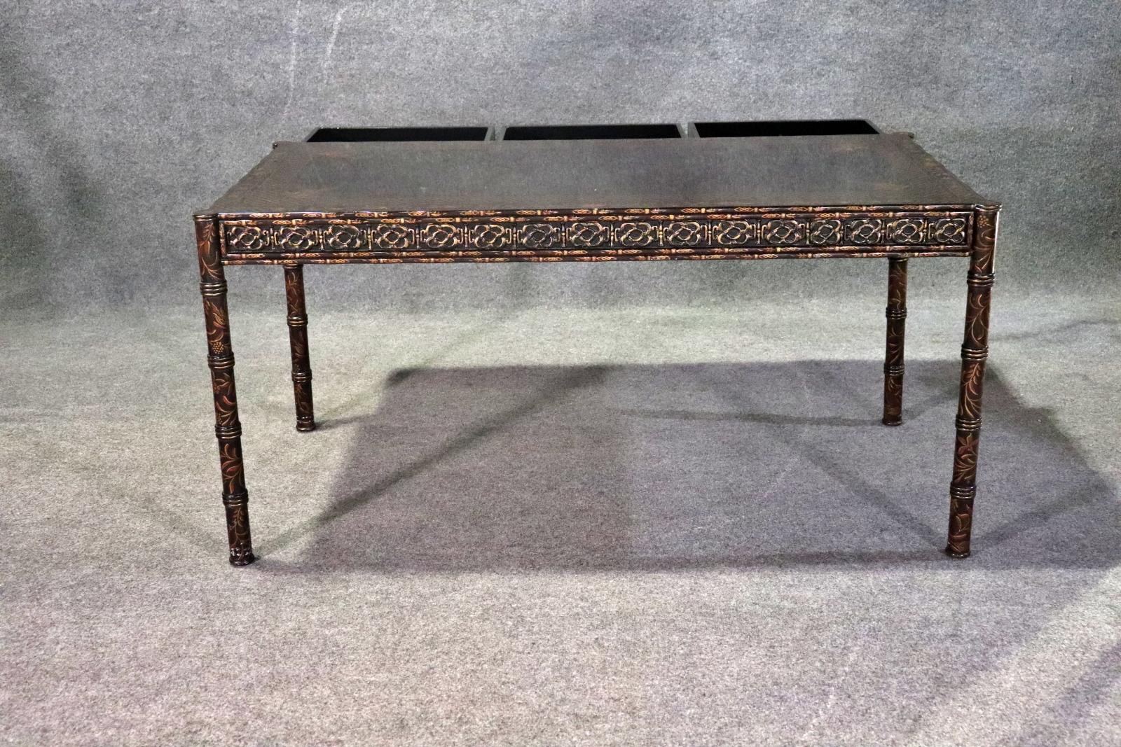 Chinoiserie Paint Decorated Faux Bamboo Writing Desk  5