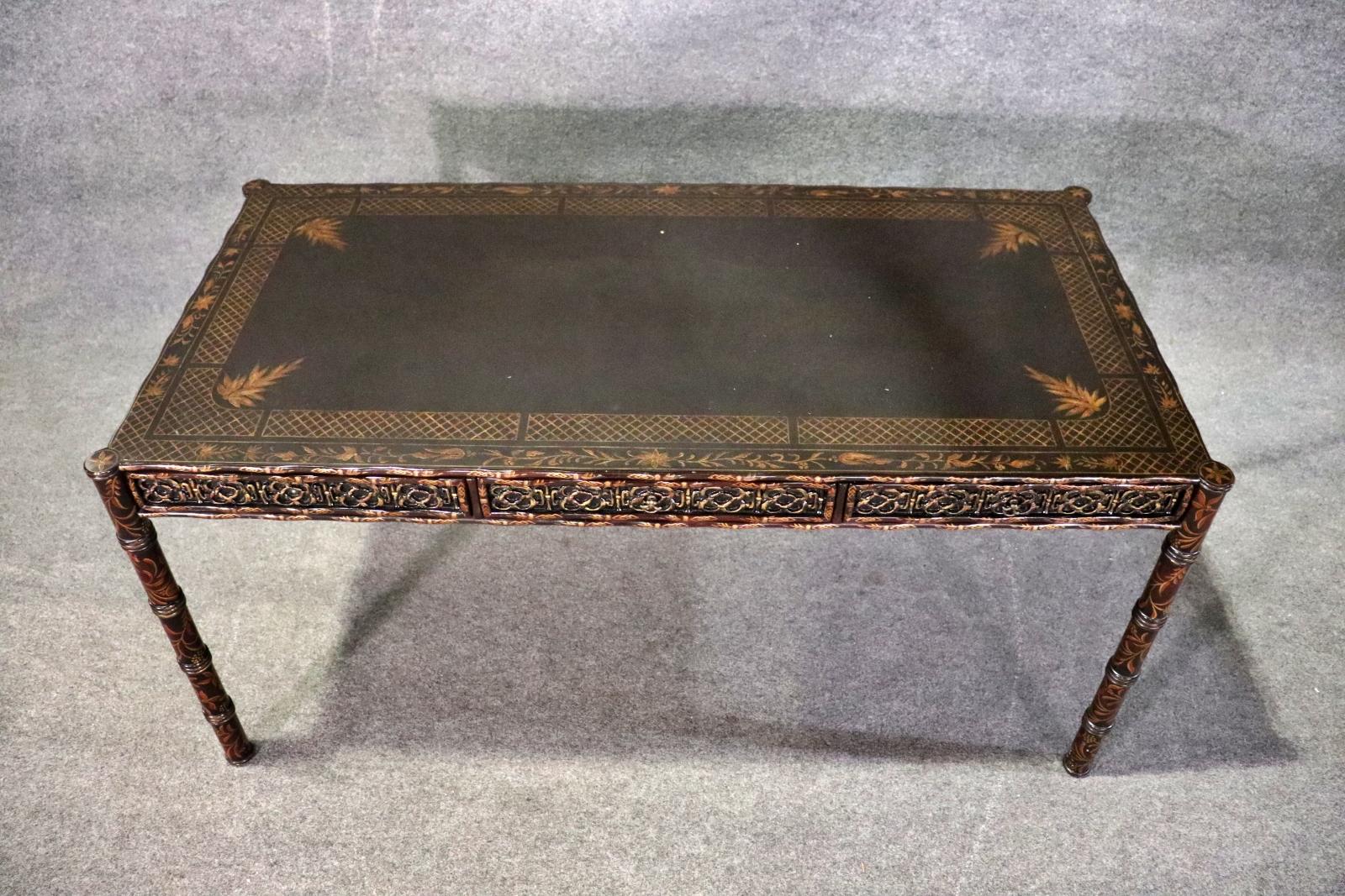 Unknown Chinoiserie Paint Decorated Faux Bamboo Writing Desk 