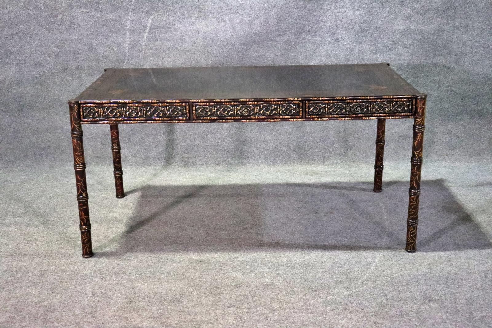Contemporary Chinoiserie Paint Decorated Faux Bamboo Writing Desk 