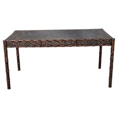 Chinoiserie Paint Decorated Faux Bamboo Writing Desk 