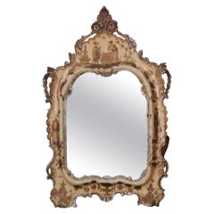 Chinoiserie Paint Decorated Italian Florentine Rococo Wall Mirror Chinoiserie Paint Decorated Italian Florentine Rococo Wall Mirror