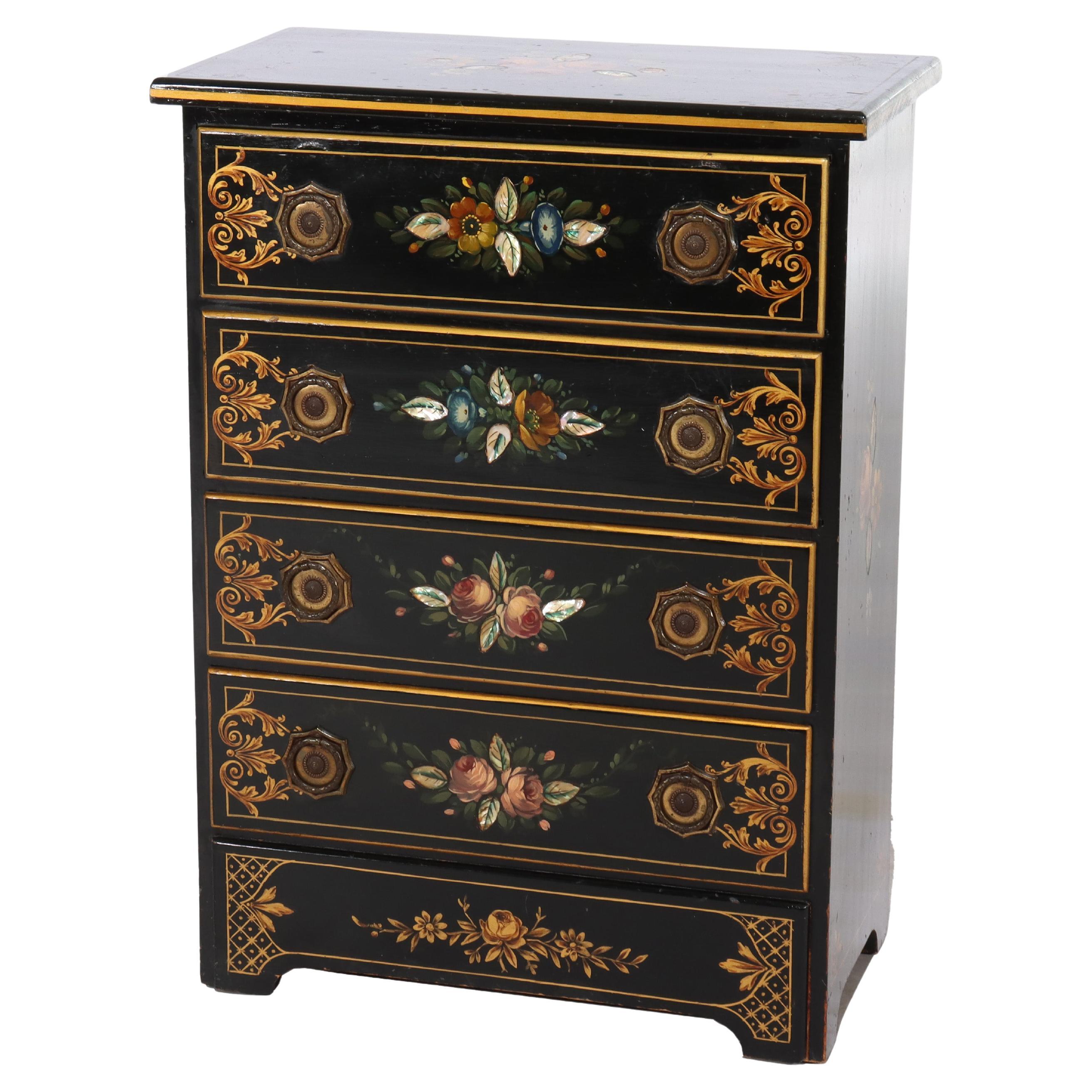 Chinoiserie Paint Decorated Lingerie Chest with Mother of Pearl Inlay C1920