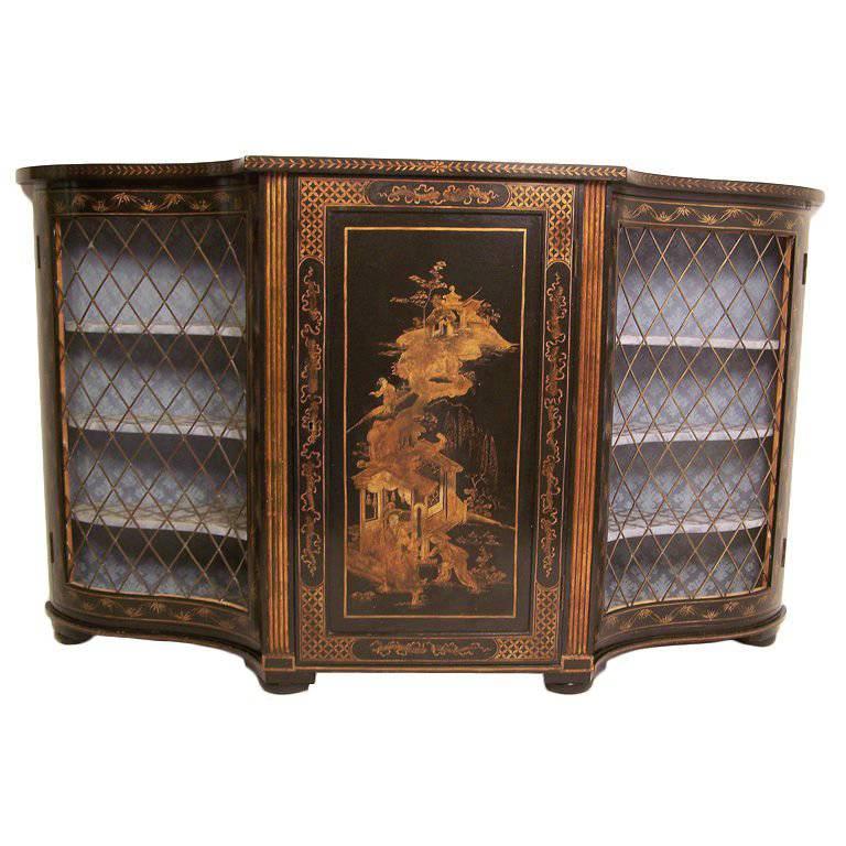 Chinoiserie Painted and Gilt Console Cabinet with Bronze Grates