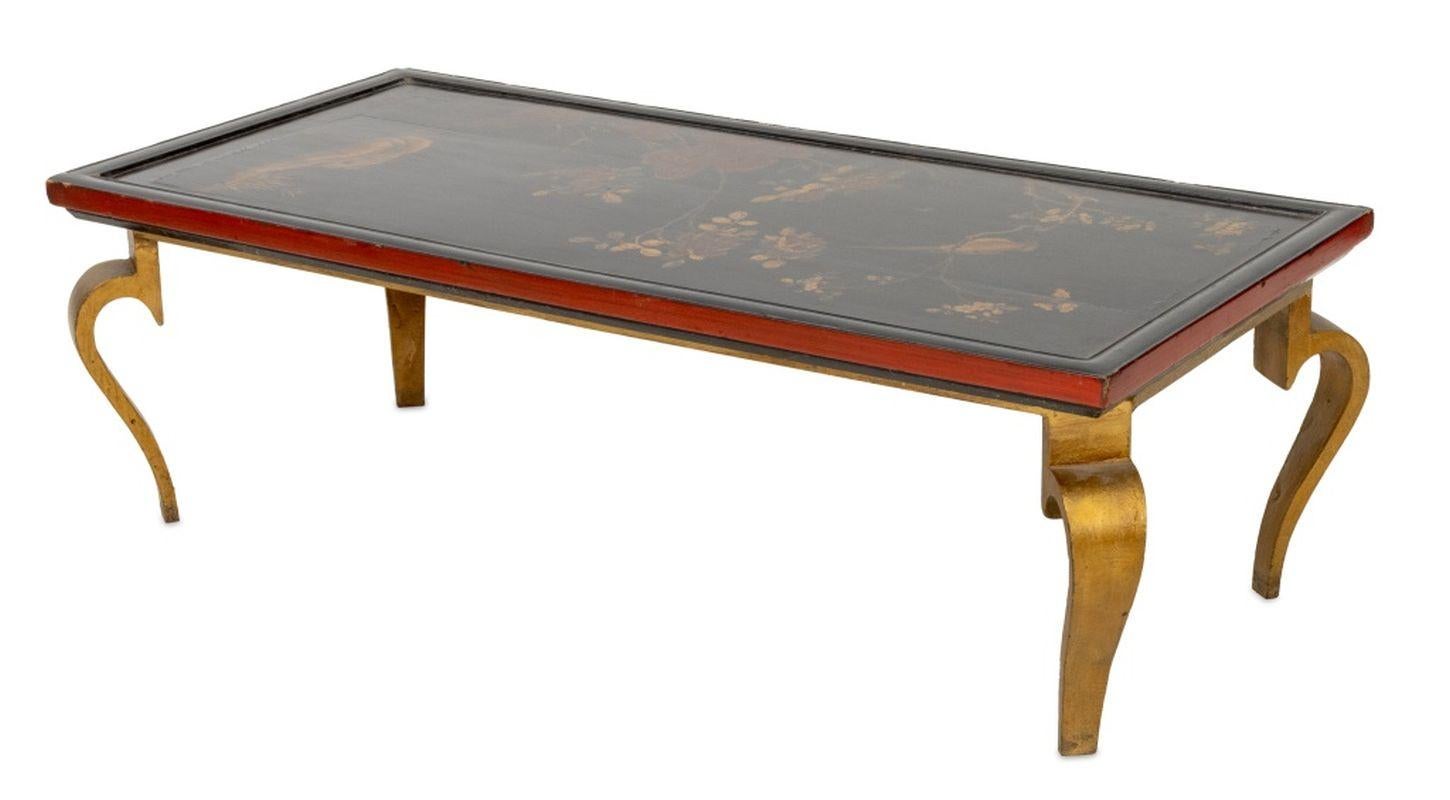 Chinoiserie Painted Black Lacquered Coffee Table In Good Condition In Astoria, NY