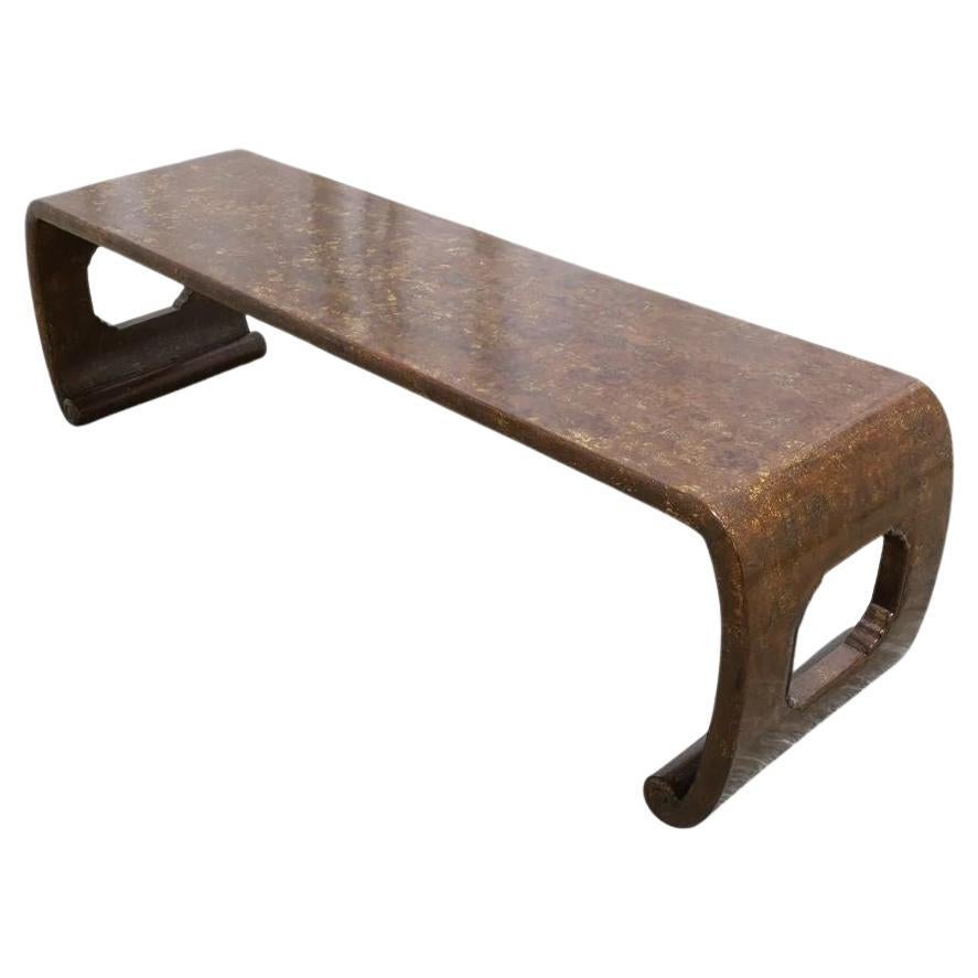 Chinoiserie Painted Brown and Gilt Waterfall Coffee Table For Sale