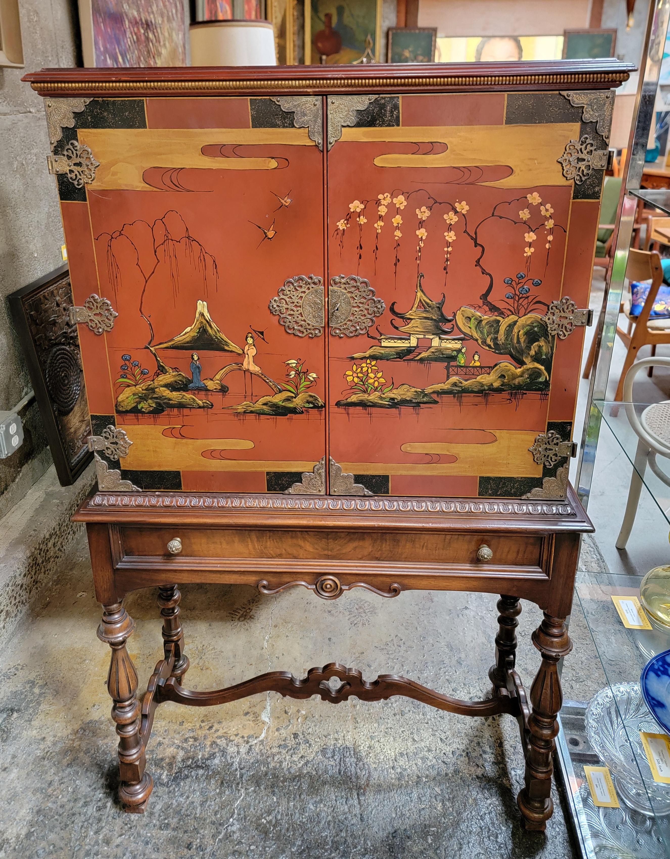 Chinoiserie Painted Cabinet Circa. 1930's For Sale 12