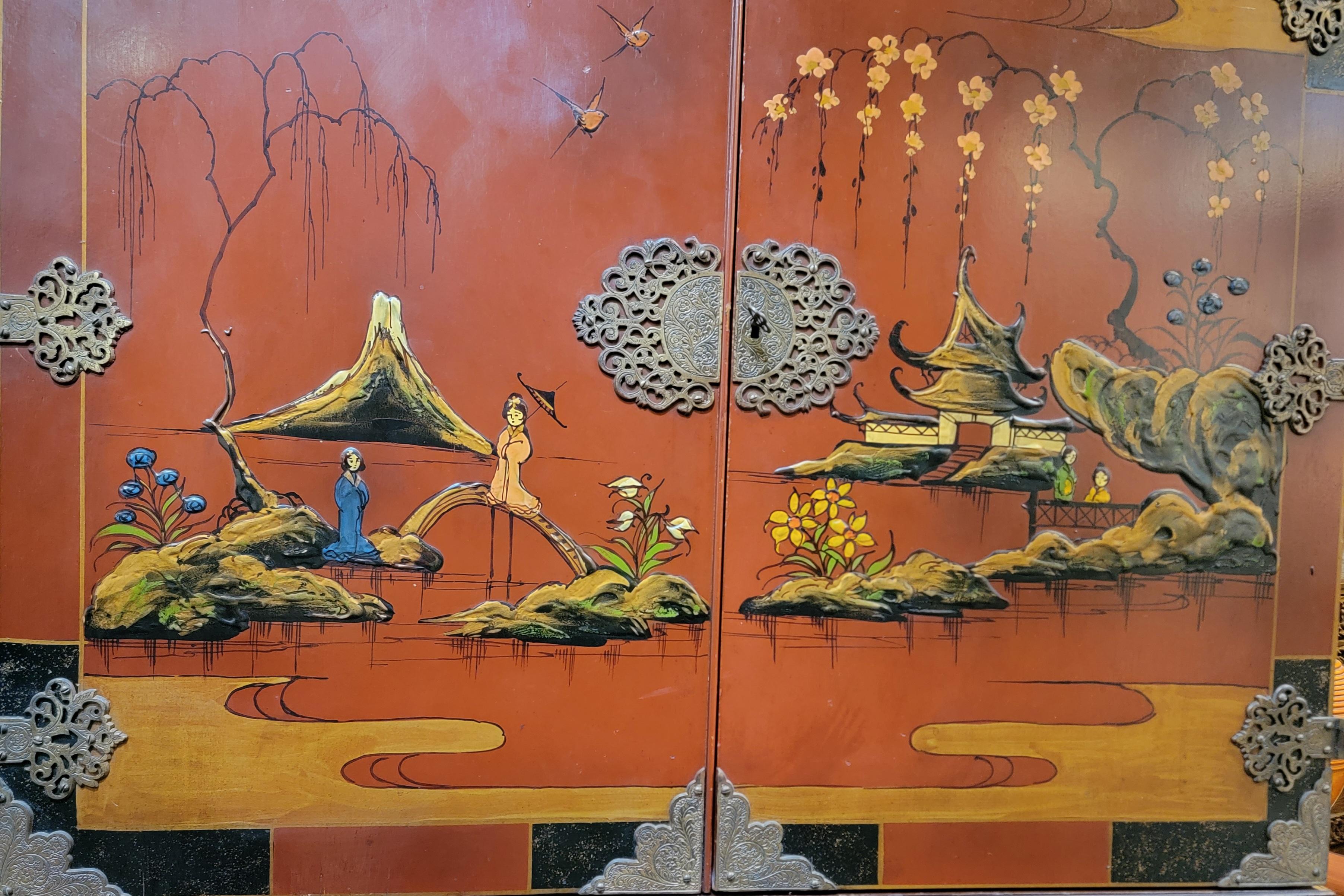 American Chinoiserie Painted Cabinet Circa. 1930's For Sale