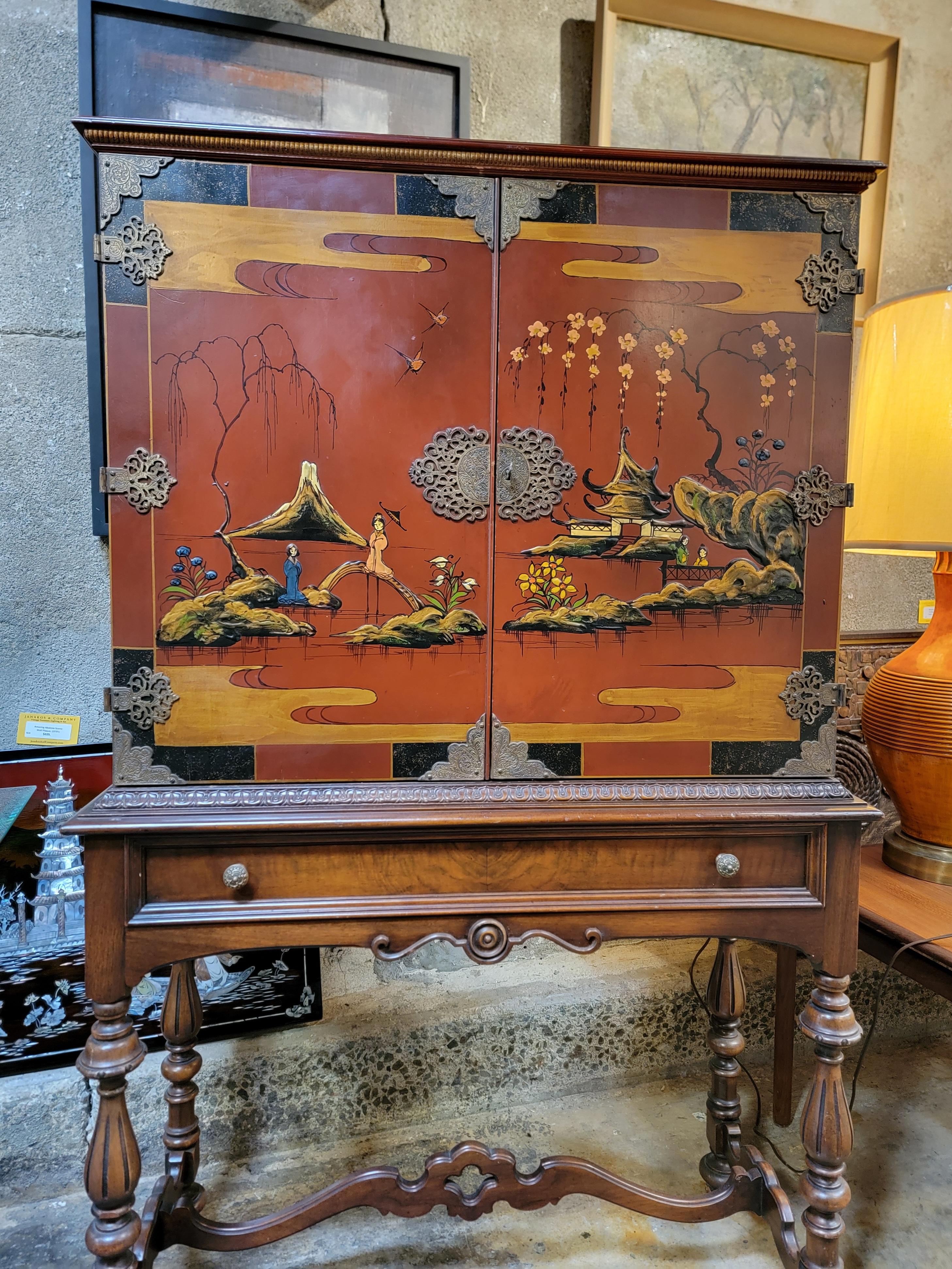 Chinoiserie Painted Cabinet Circa. 1930's In Good Condition For Sale In Fulton, CA