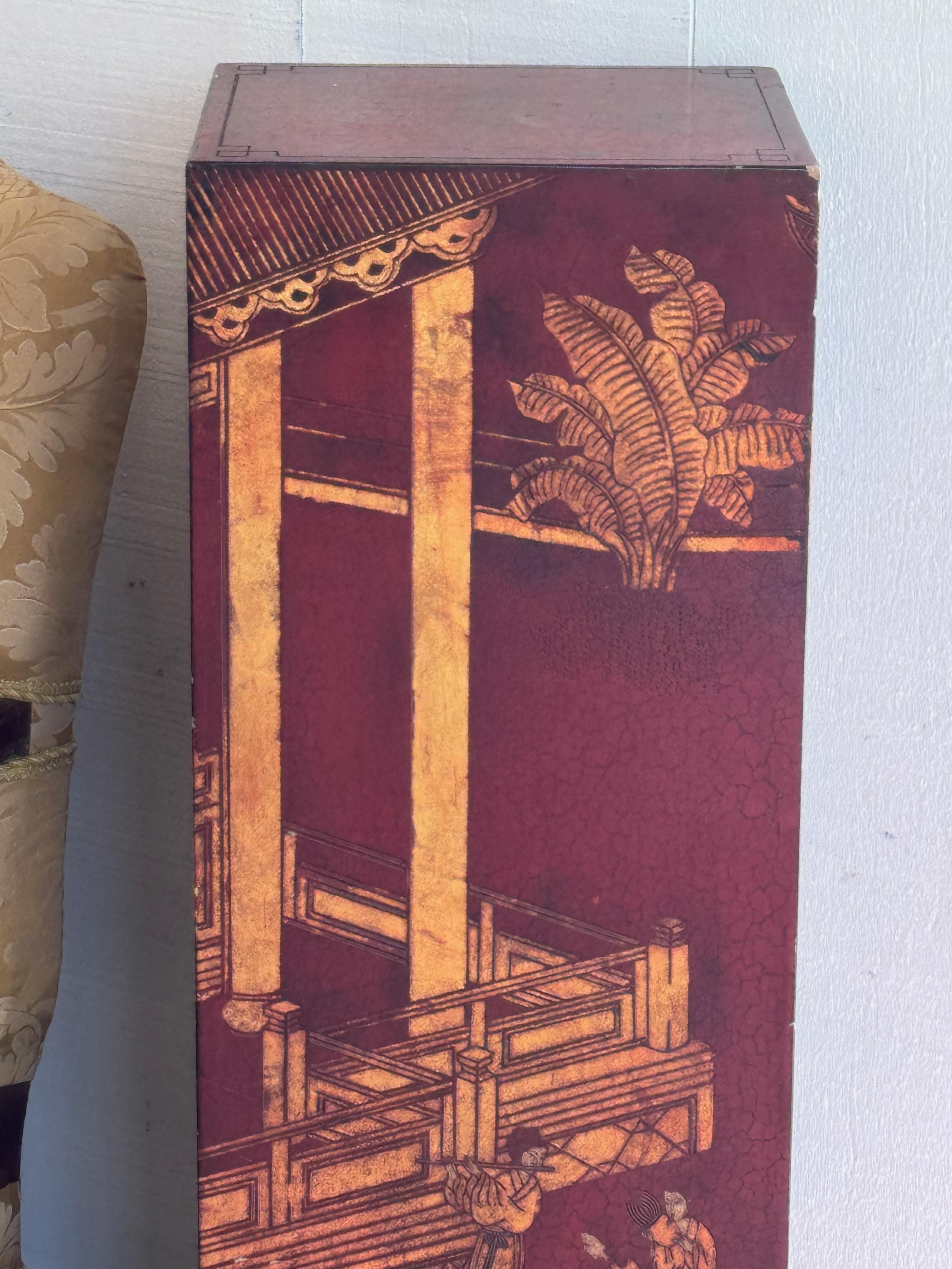 Chinoiserie Painted Pedestal With Red Lacquer Finish In Good Condition For Sale In Charlottesville, VA
