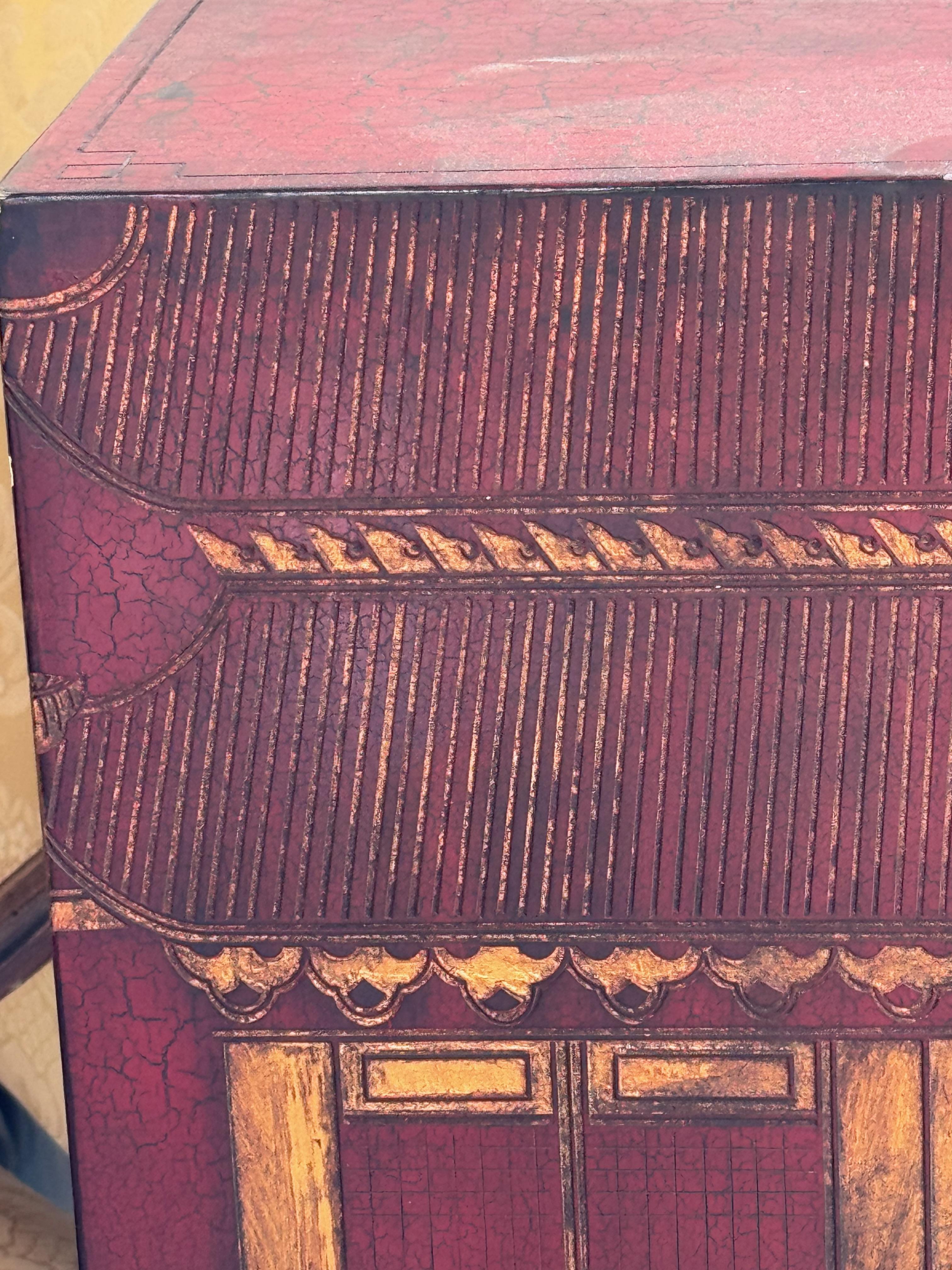 Chinoiserie Painted Pedestal With Red Lacquer Finish For Sale 1