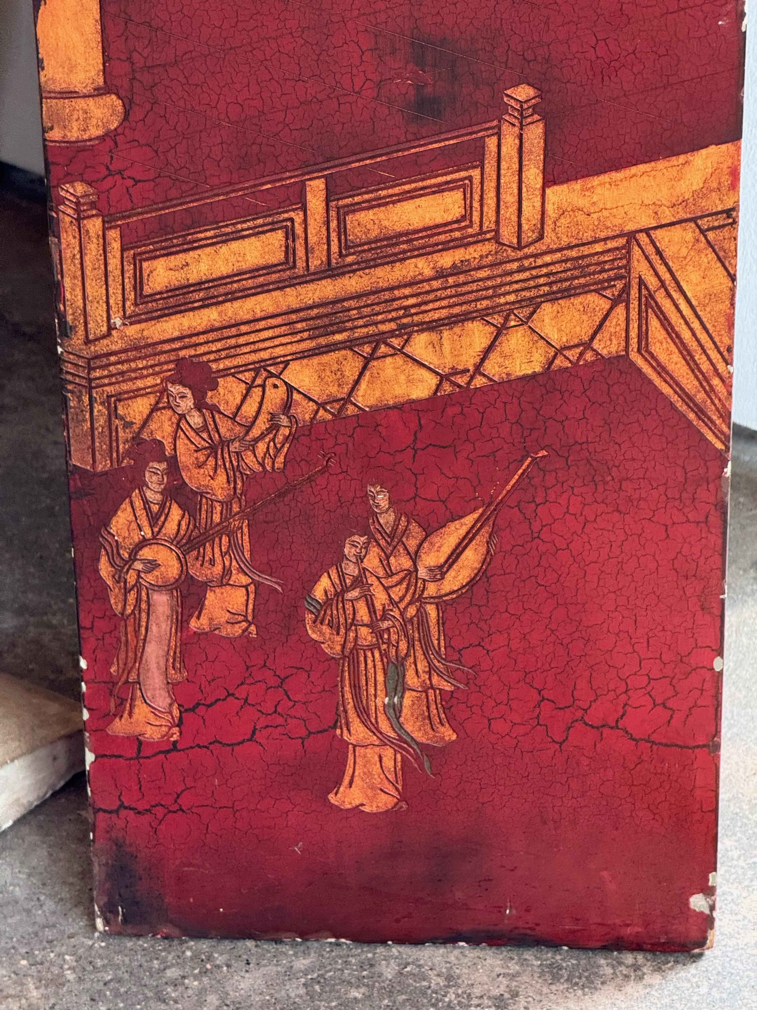 Chinoiserie Painted Pedestal With Red Lacquer Finish For Sale 3