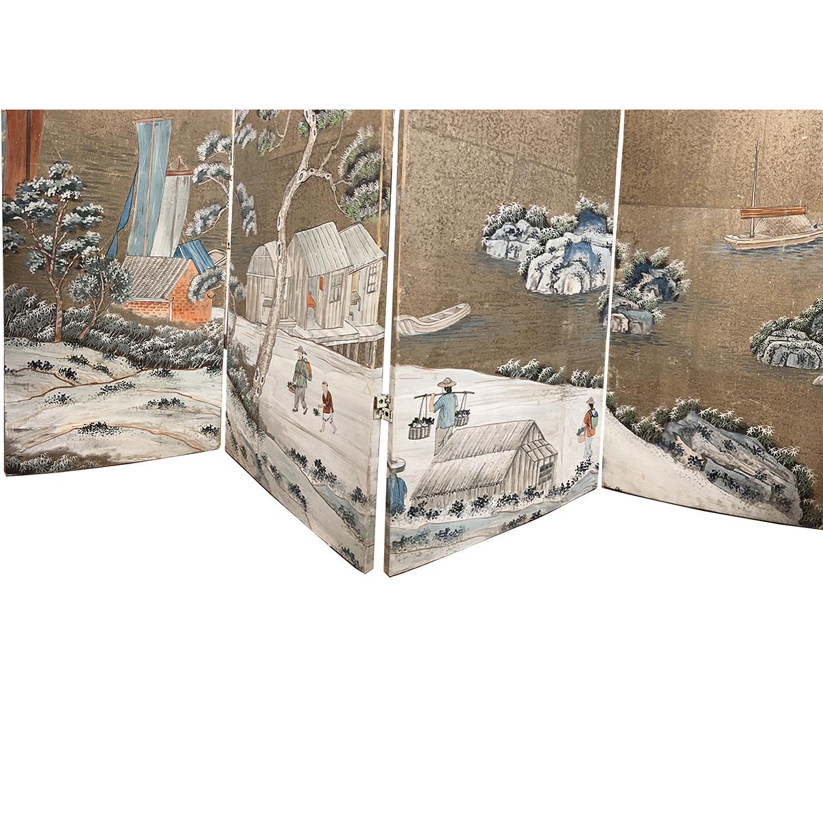 Chinoiserie Painted Screeen In Good Condition For Sale In New York, NY