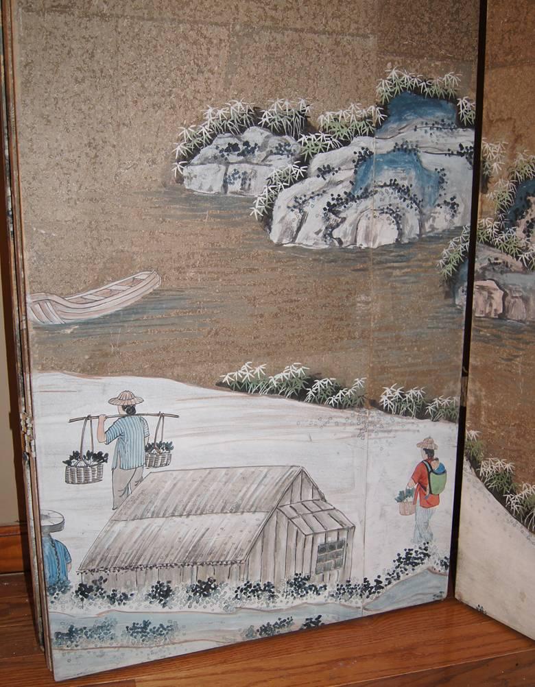 Wood Chinoiserie Painted Screeen For Sale